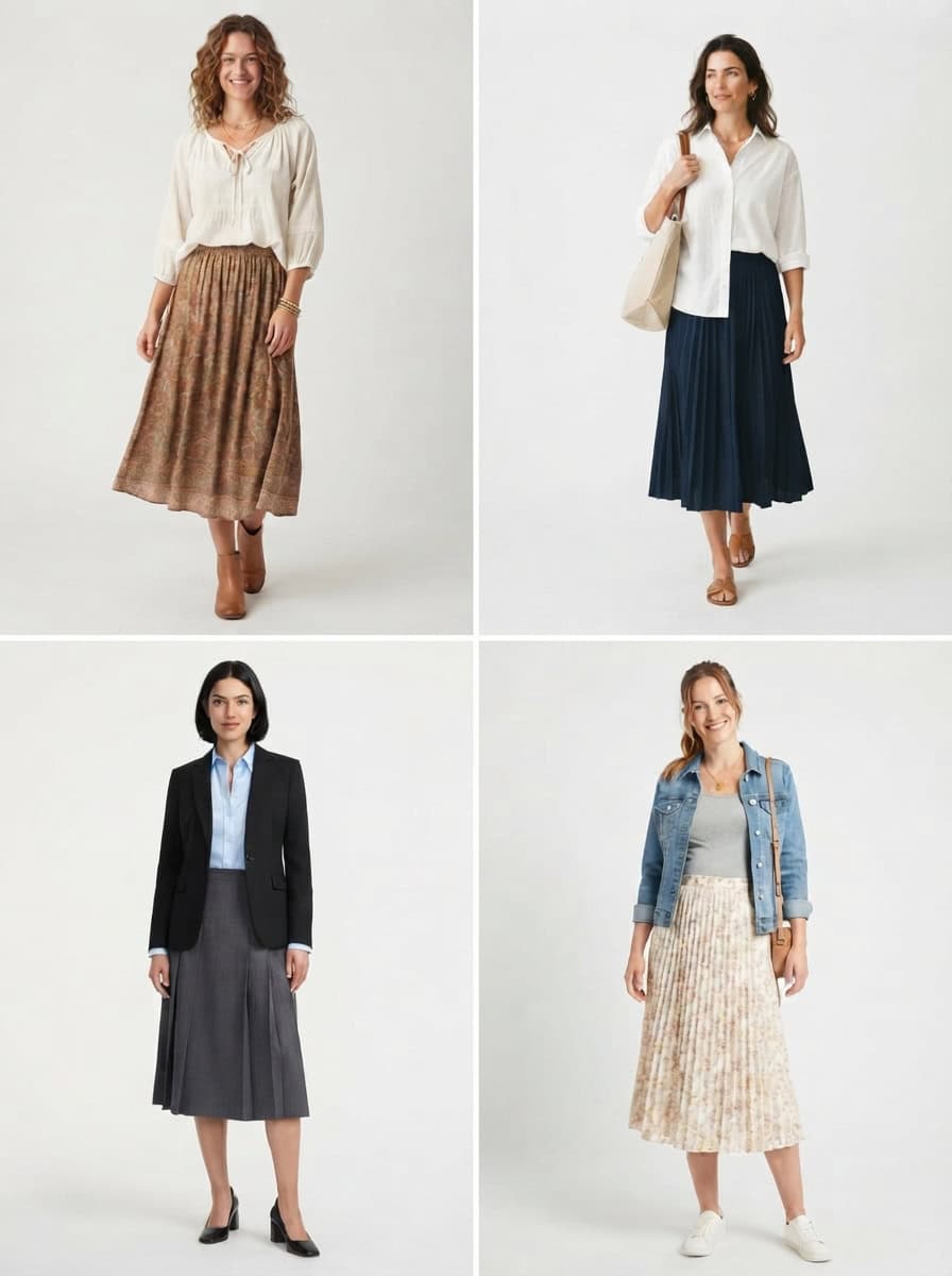 Soft and Simple: 10 Breastfeeding-Friendly Outfits with Midi Skirts: the outfits in this post, nursing-friendly and postpartum-friendly.