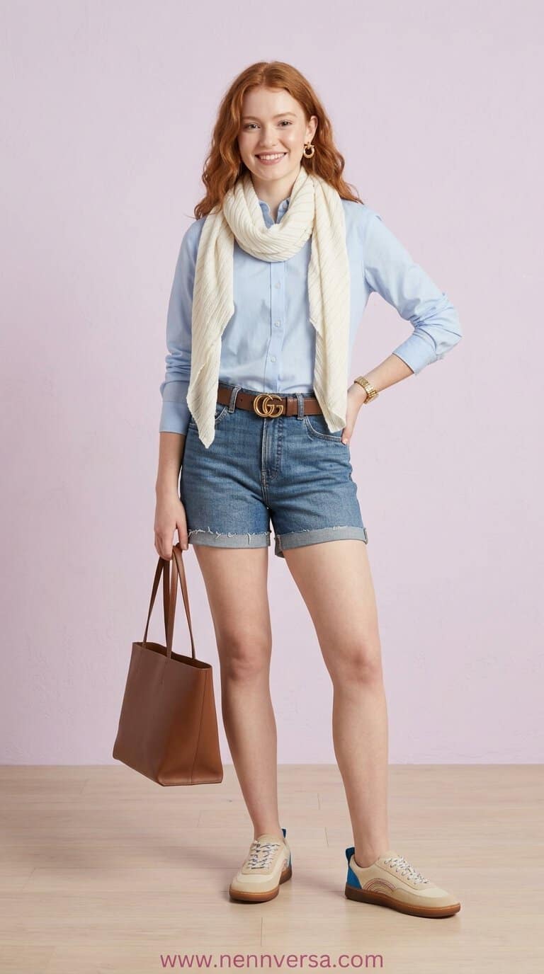 White tee and denim shorts, everyday summer capsule outfit