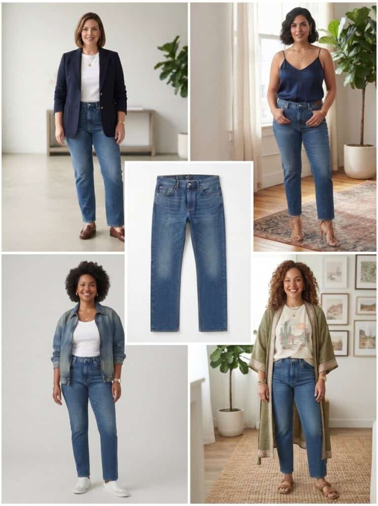 1 Pair of Straight-Leg Jeans, 10 Nursing-Friendly Outfits: the outfits in this post, nursing-friendly and postpartum-friendly.