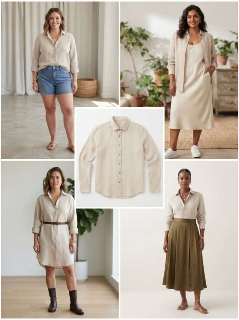 1 Linen Shirt, 7 Nursing-Friendly Outfits: the outfits in this post, nursing-friendly and postpartum-friendly.