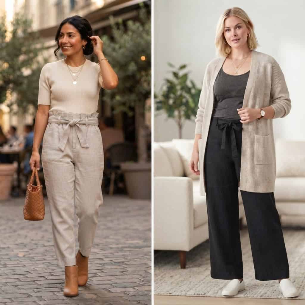 postpartum outfits high-waisted pants
