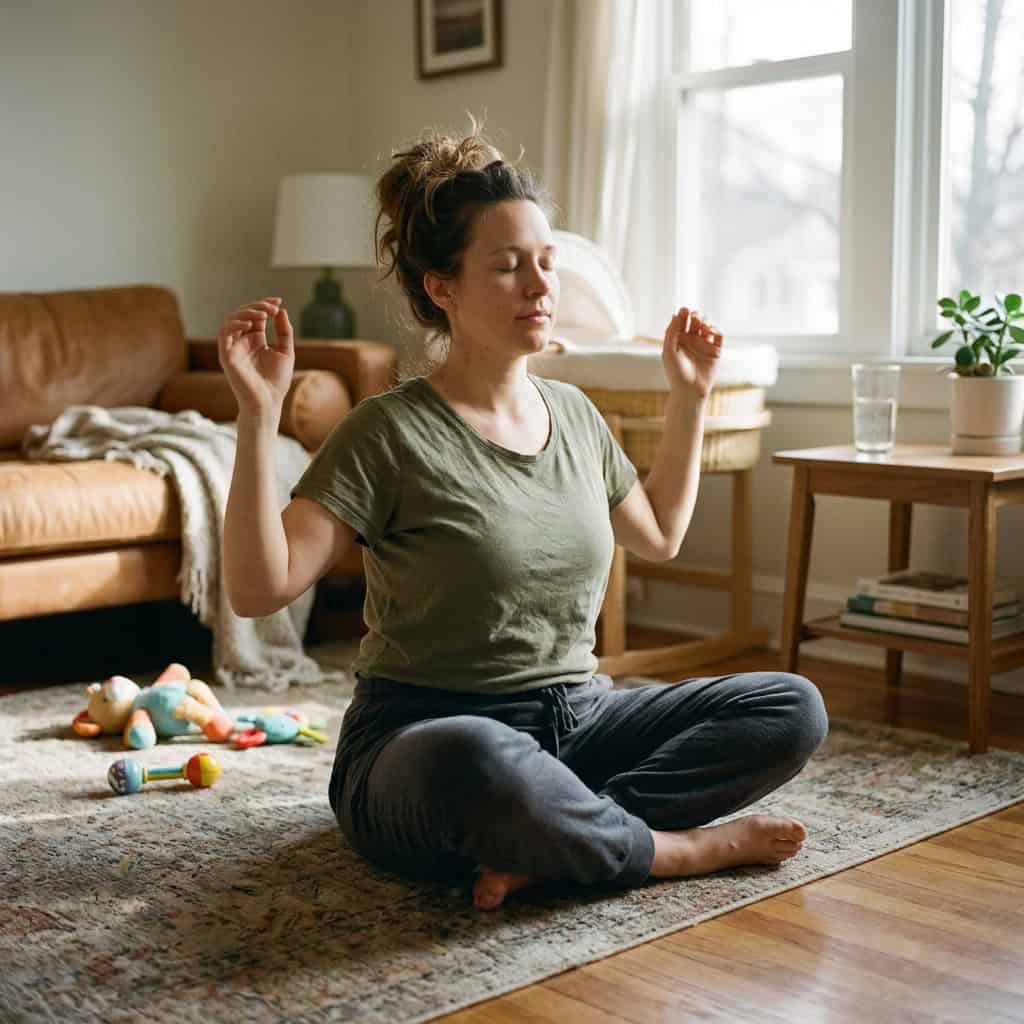 Reframe 1: one thing a day, not a routine, flat lay. Nursing-friendly outfit from How to Take Care of Your Postpartum Body Without It Feeling Like Another Job.