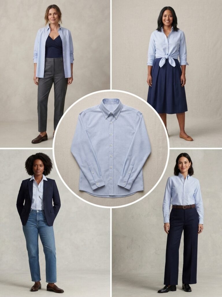 1 Button-Down Shirt, 8 Office Outfits for Nursing Moms: the outfits in this post, nursing-friendly and postpartum-friendly.