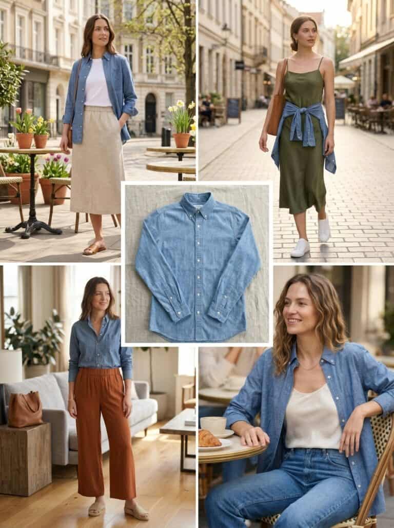1 Chambray Shirt, 6 Spring Nursing-Friendly Outfits: the outfits in this post, nursing-friendly and postpartum-friendly.