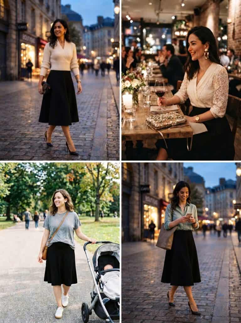 From Day to Night: 10 Breastfeeding Outfits with a Black Skirt