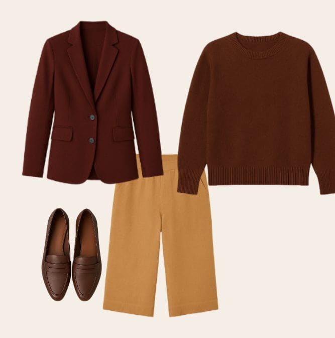 Blazer, knit, camel wide-leg