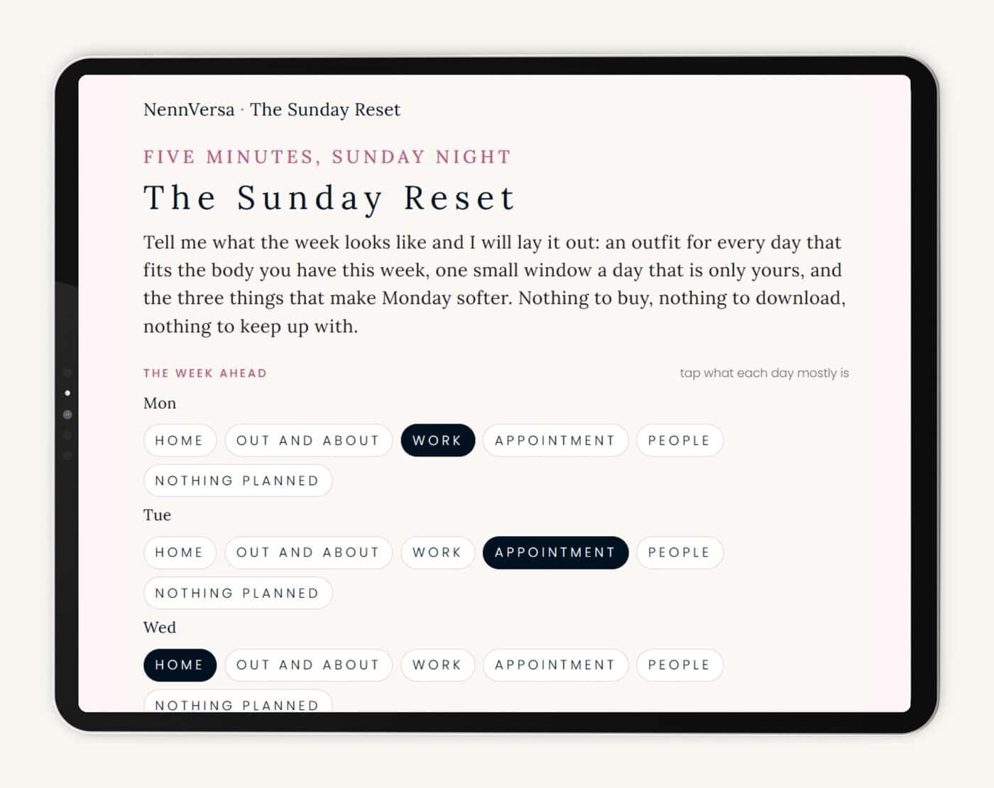 The Sunday Reset on screen