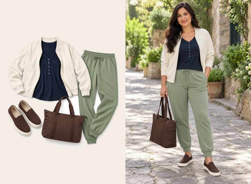 Sage joggers on the school run