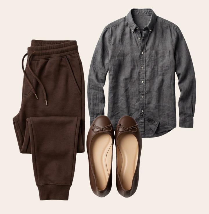 Charcoal shirt, chocolate below